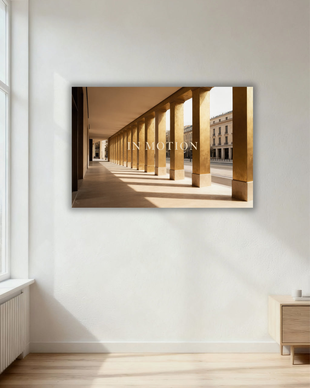Statement Wandbild "IN MOTION" auf Alu-Dibond im modernen Home Office