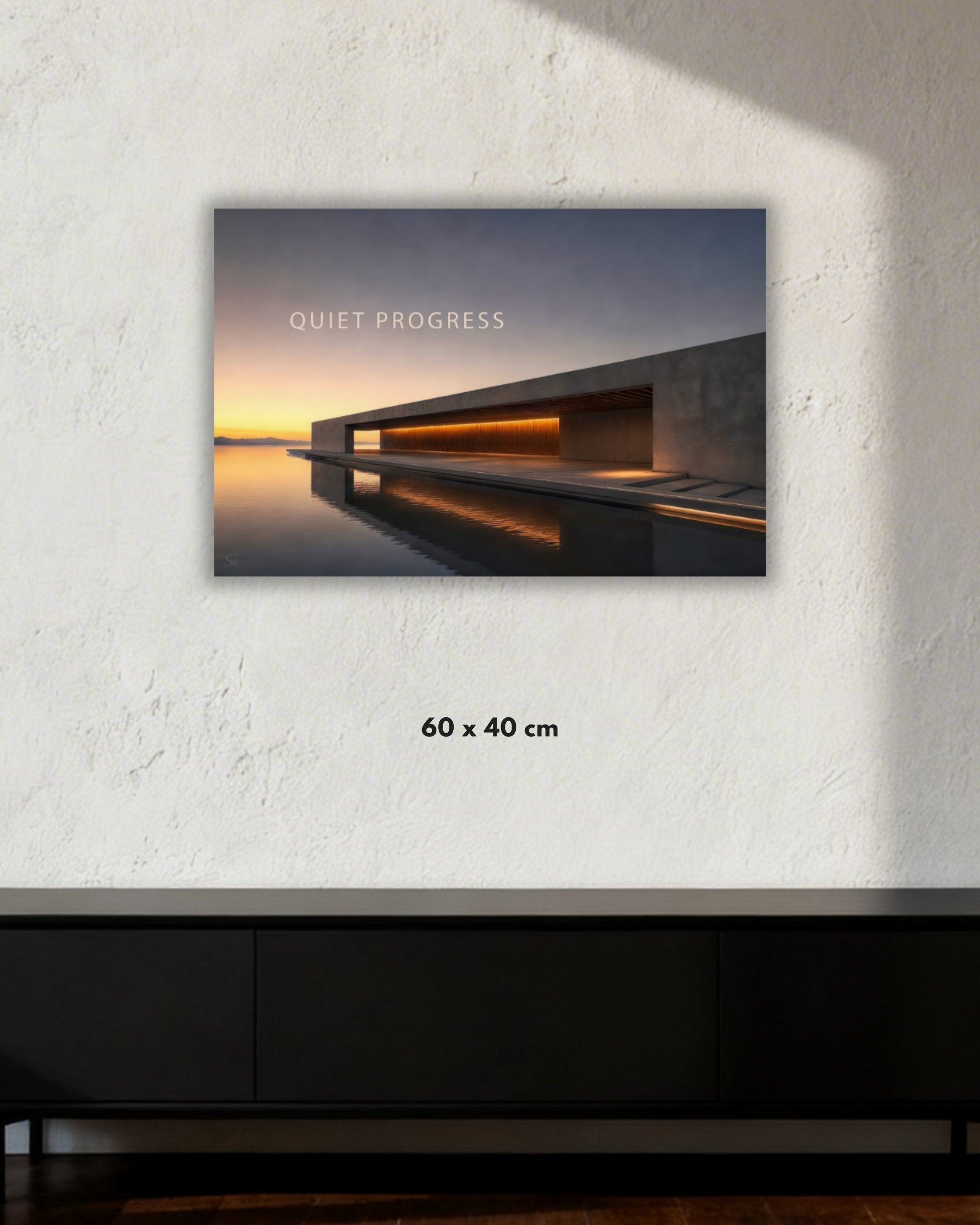 Statement Wandbild "QUIET PROGRESS" auf Alu-Dibond in der Größe 60x40cm.