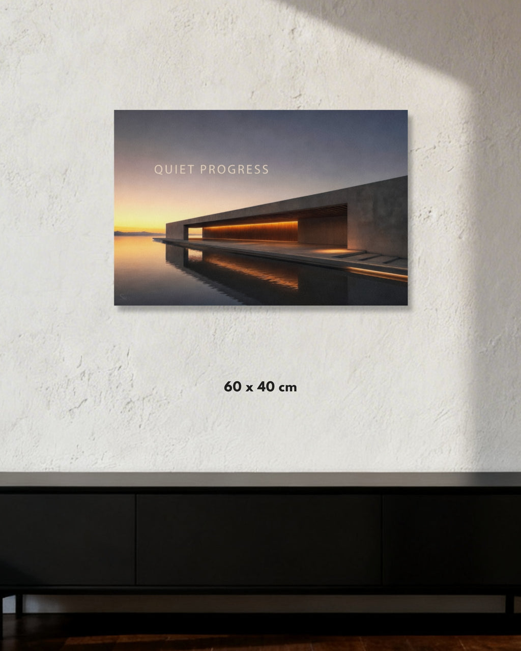Statement Wandbild "QUIET PROGRESS" auf Alu-Dibond in der Größe 60x40cm.