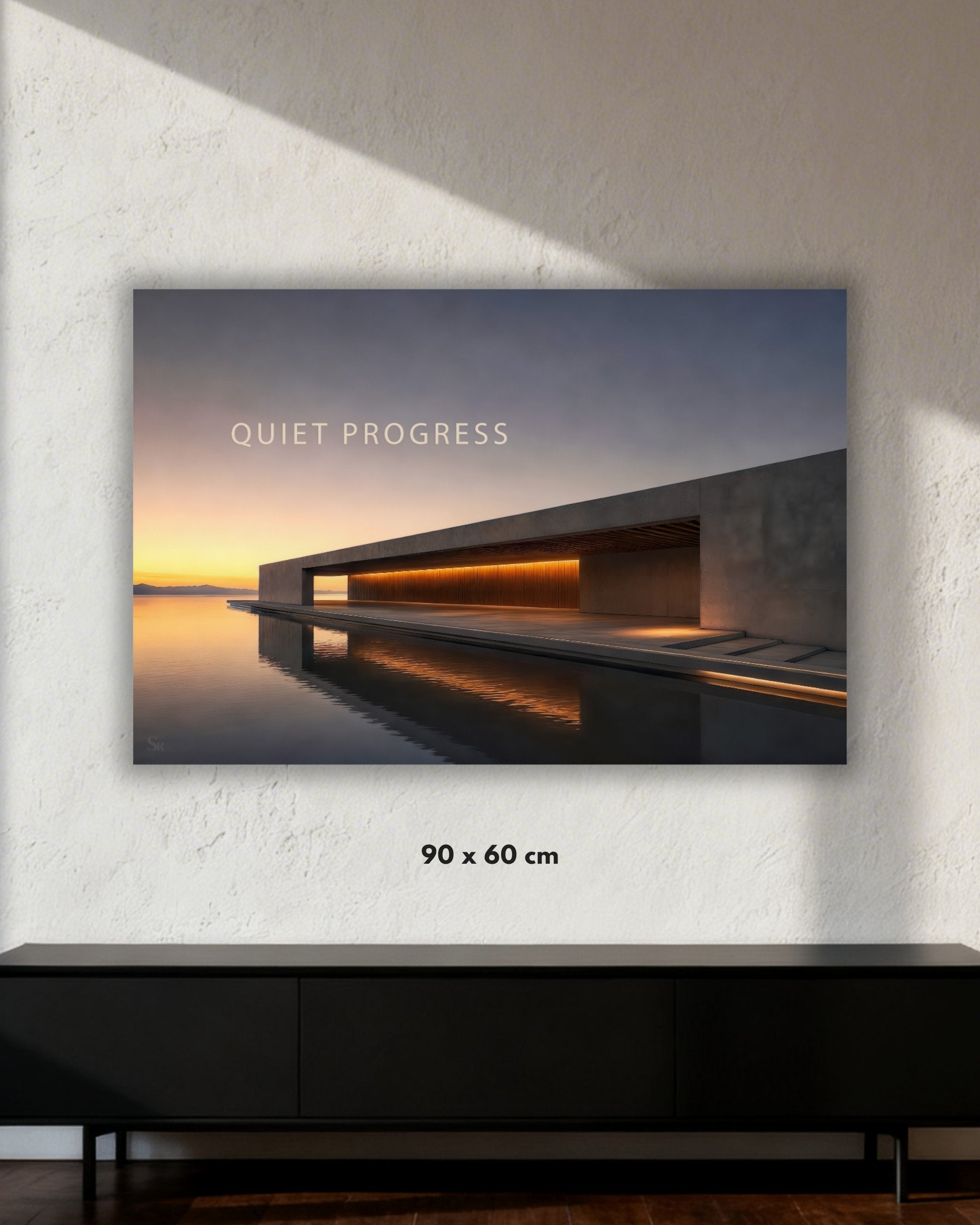 Statement Wandbild "QUIET PROGRESS" auf Alu-Dibond in der Größe 90x60cm.