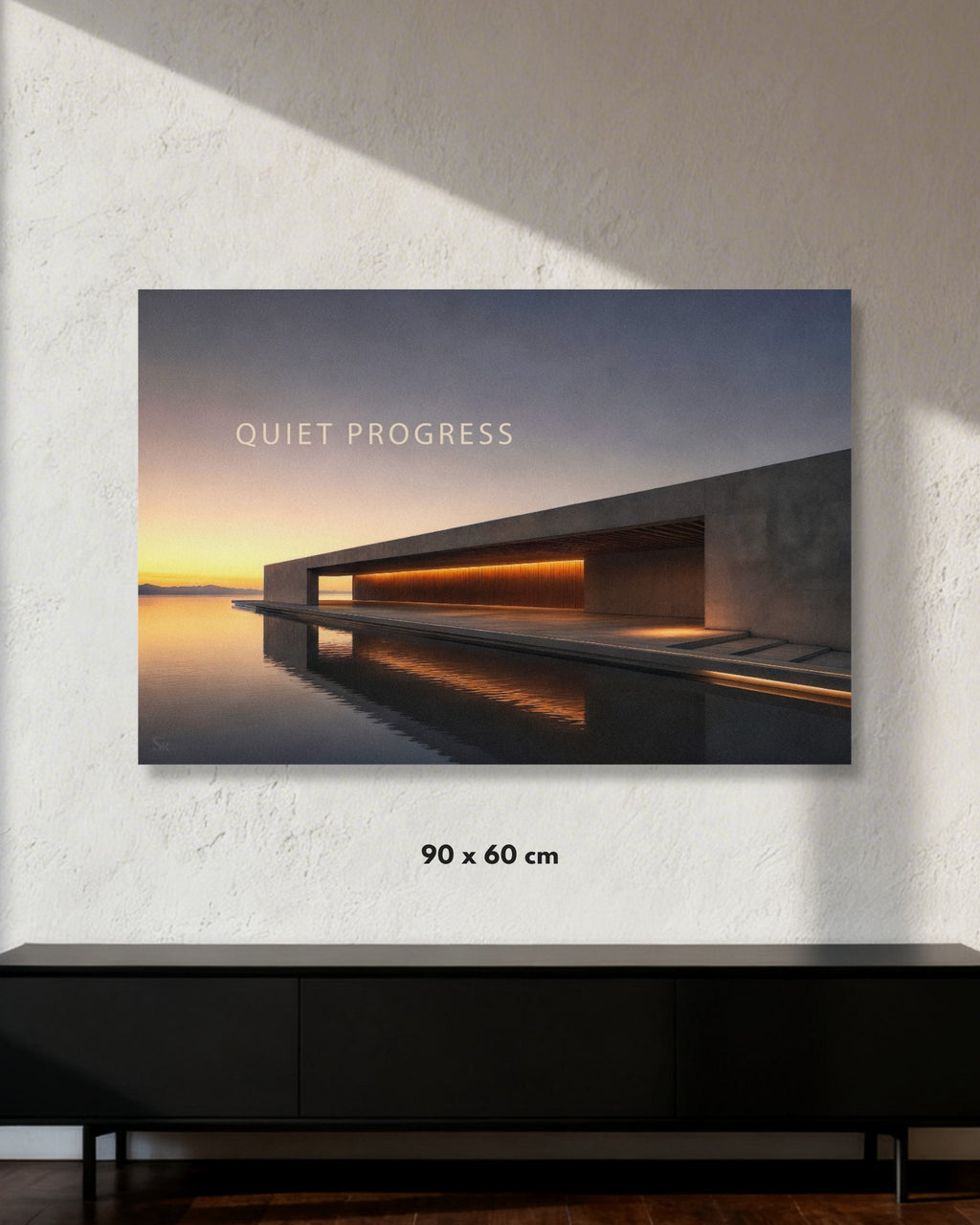 Statement Wandbild "QUIET PROGRESS" auf Alu-Dibond in der Größe 90x60cm.