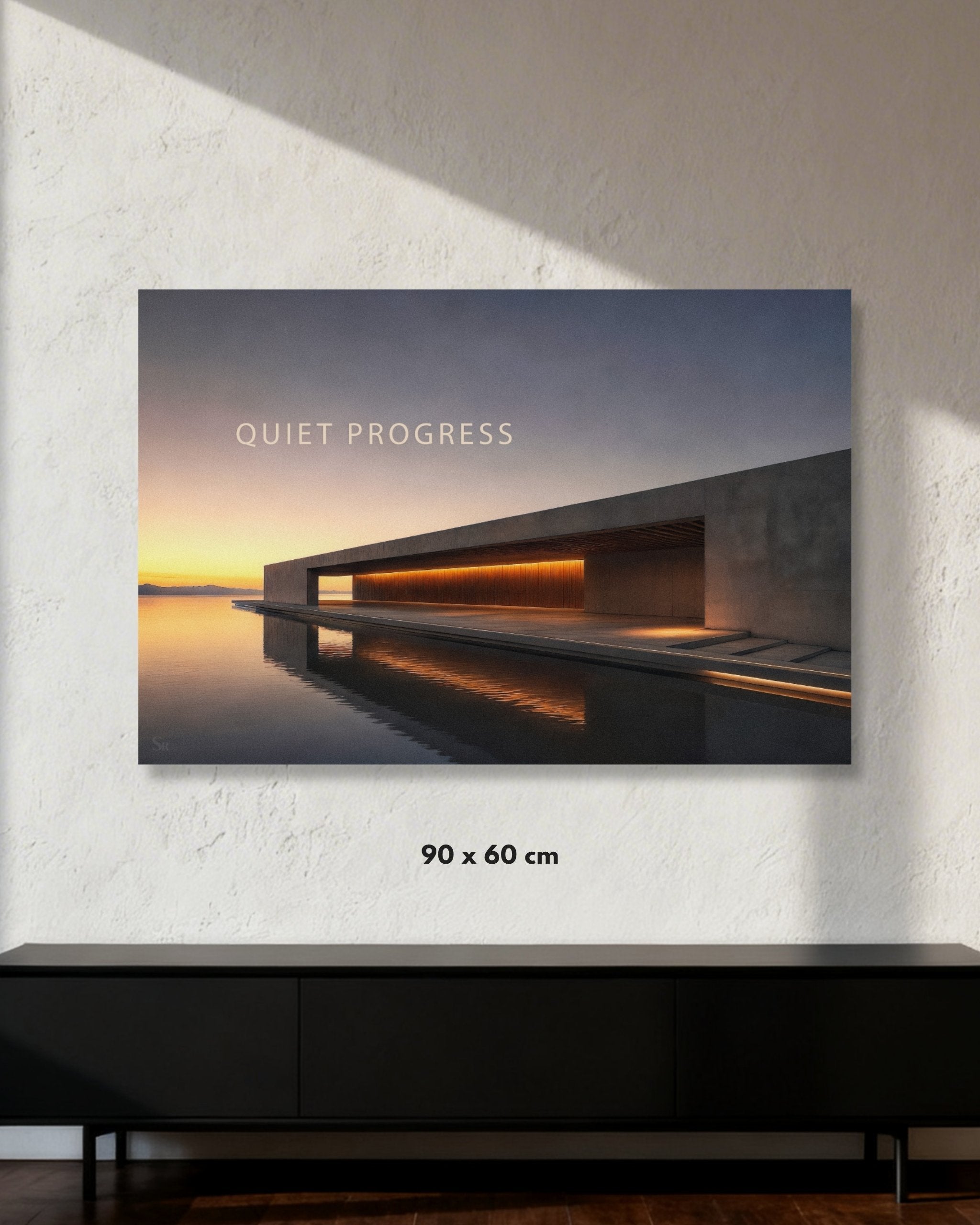 Statement Wandbild "QUIET PROGRESS" auf Alu-Dibond in der Größe 90x60cm.