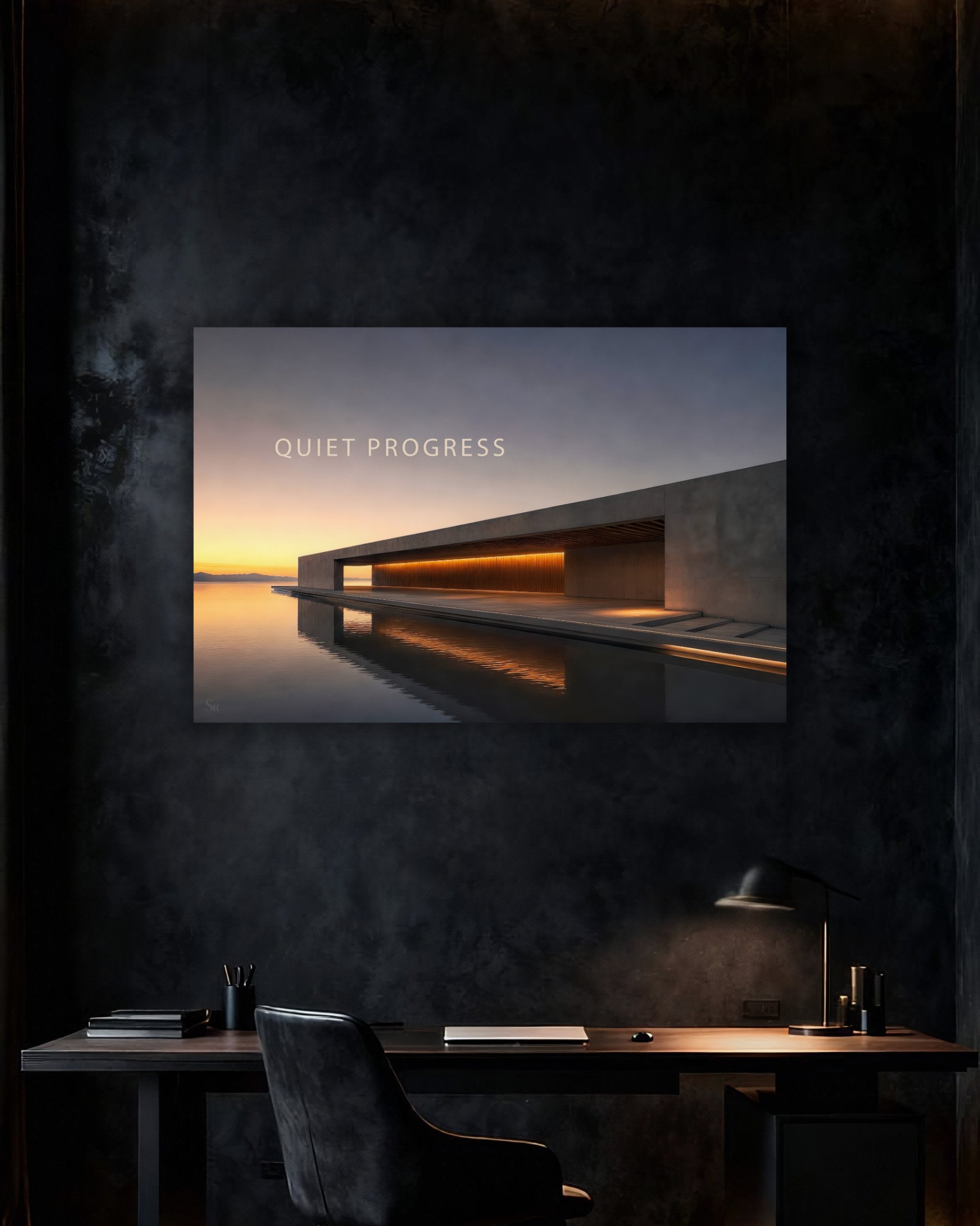 Statement Wandbild "QUIET PROGRESS" auf Alu-Dibond im buero oder homeoffice