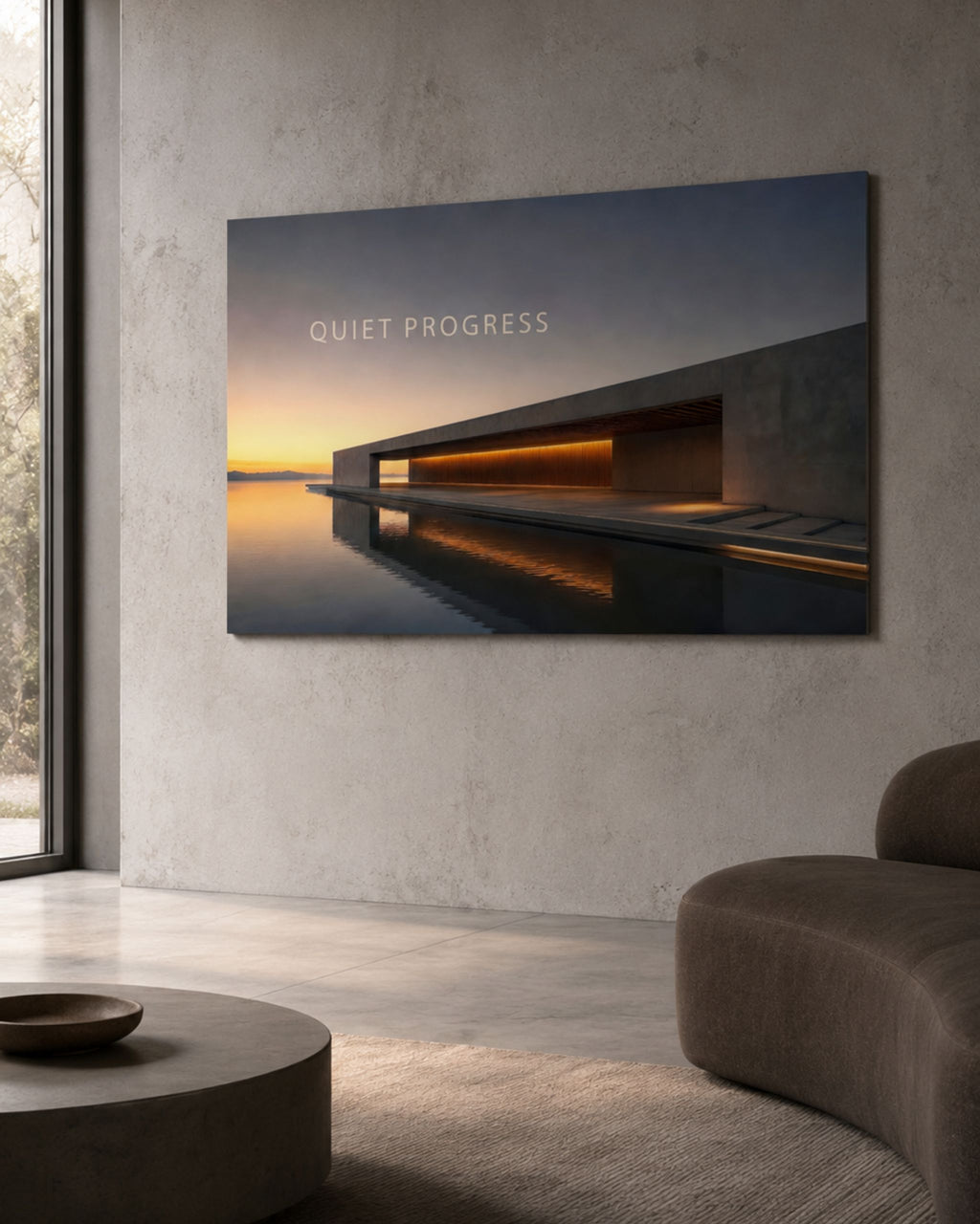 Statement Wandbild "QUIET PROGRESS" auf Alu-Dibond im Büro oder Homeoffice
