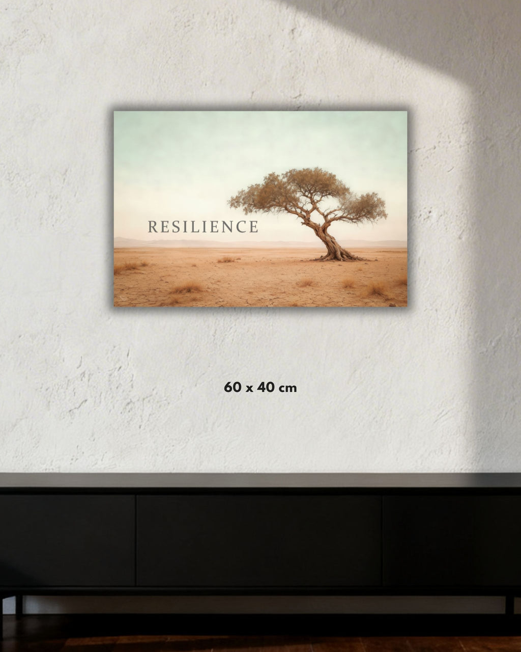 Statement Wandbild auf Alu-Dibond mit dem Statement "Resilience" in der Größe 60x40cm