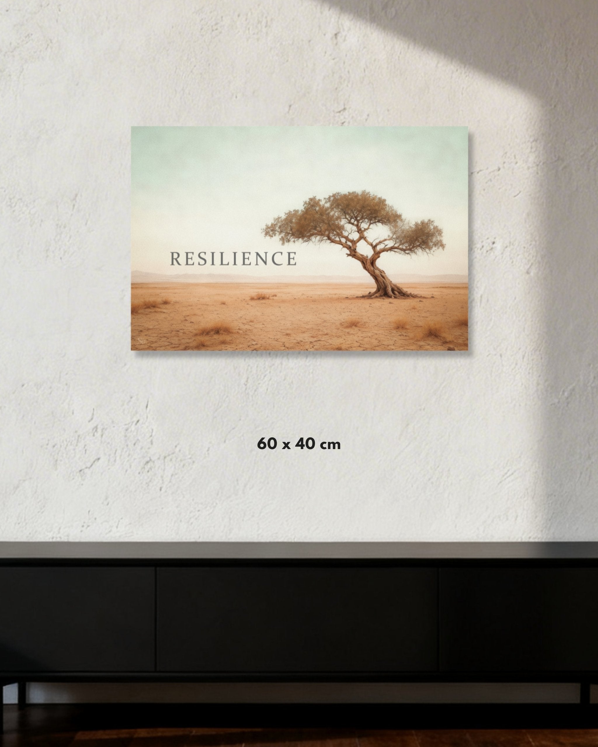 Statement Wandbild auf Alu-Dibond mit dem Statement "Resilience" in der Größe 60x40cm