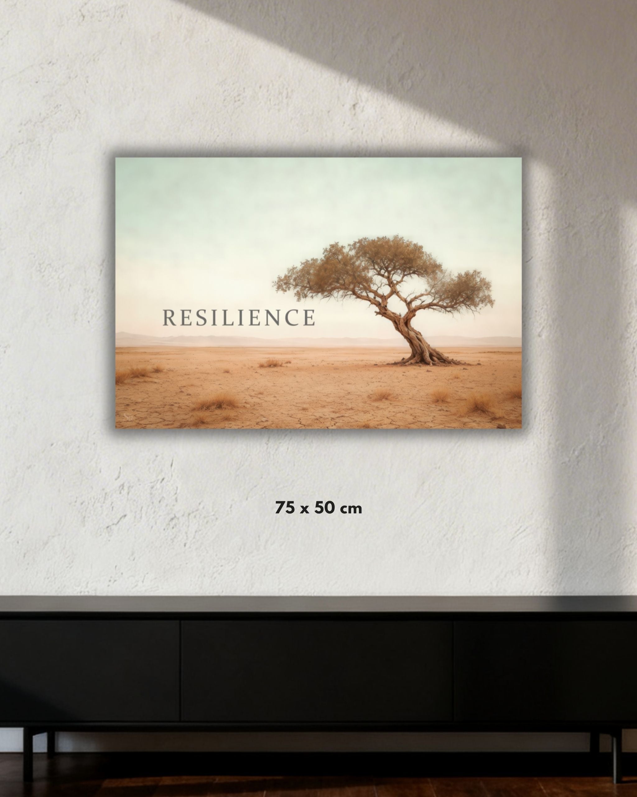 Statement Wandbild auf Alu-Dibond mit dem Statement "Resilience" in der Größe 75x50cm