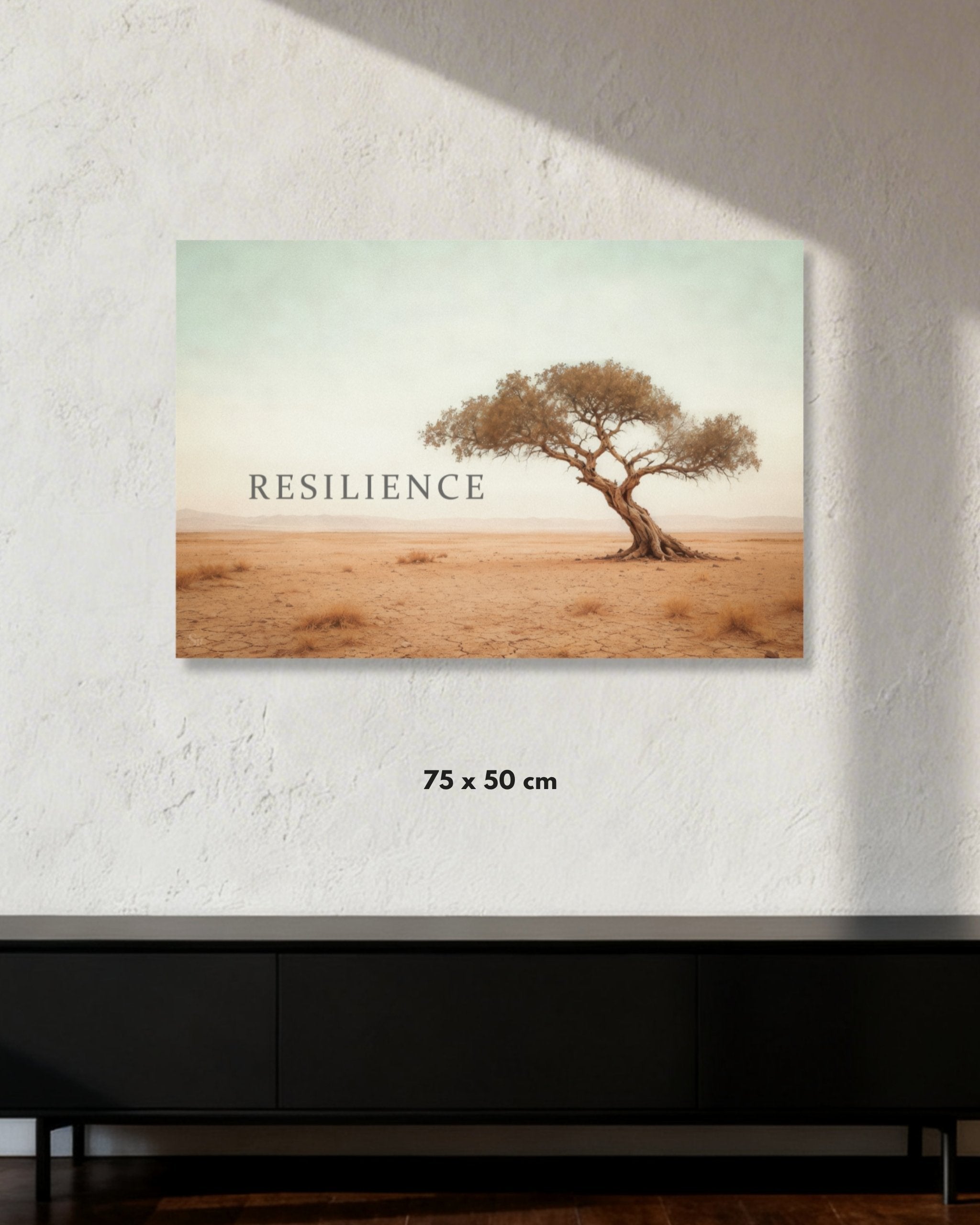 Statement Wandbild auf Alu-Dibond mit dem Statement "Resilience" in der Größe 75x50cm