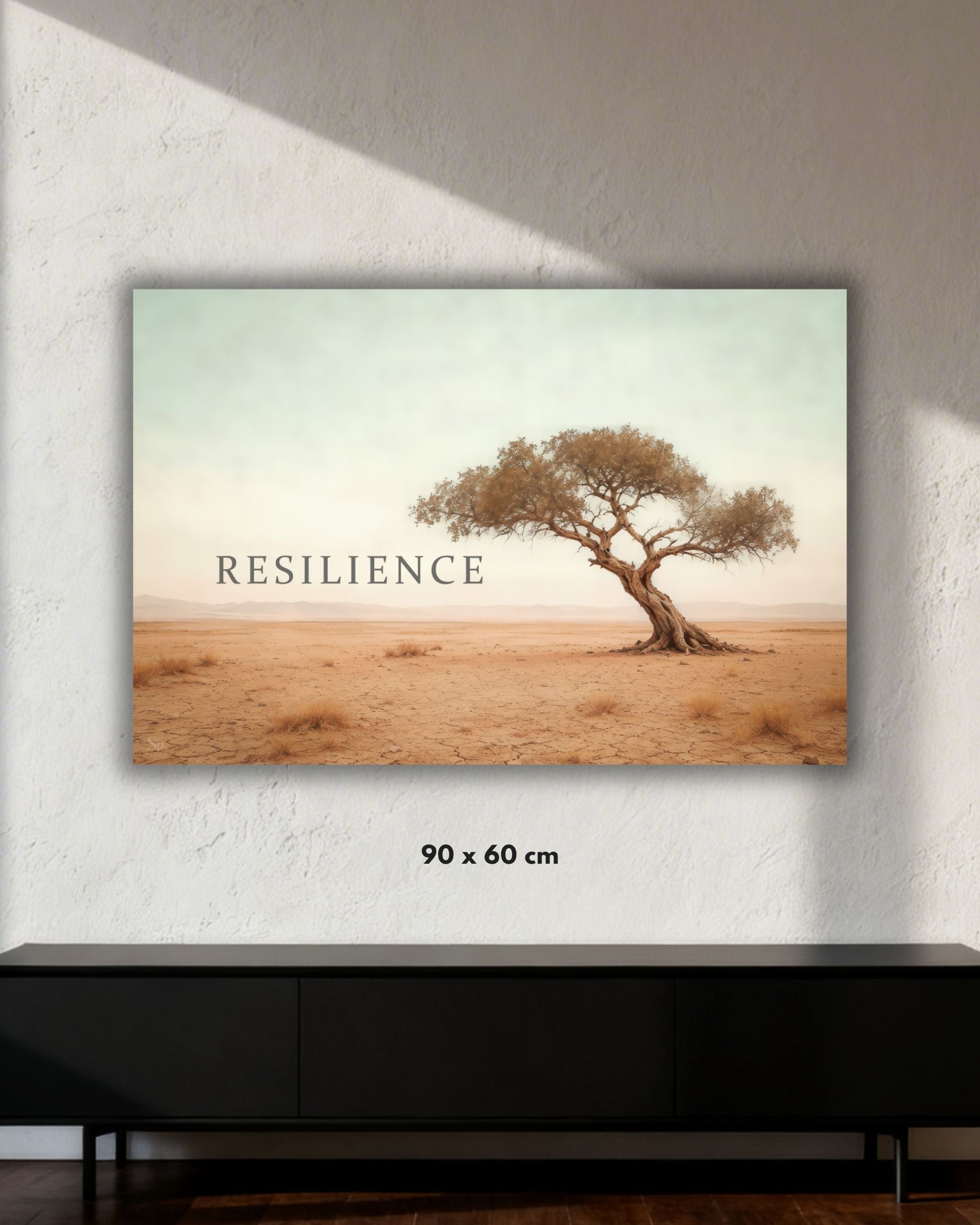 Statement Wandbild auf Alu-Dibond mit dem Statement "Resilience" in der Größe 90x60cm