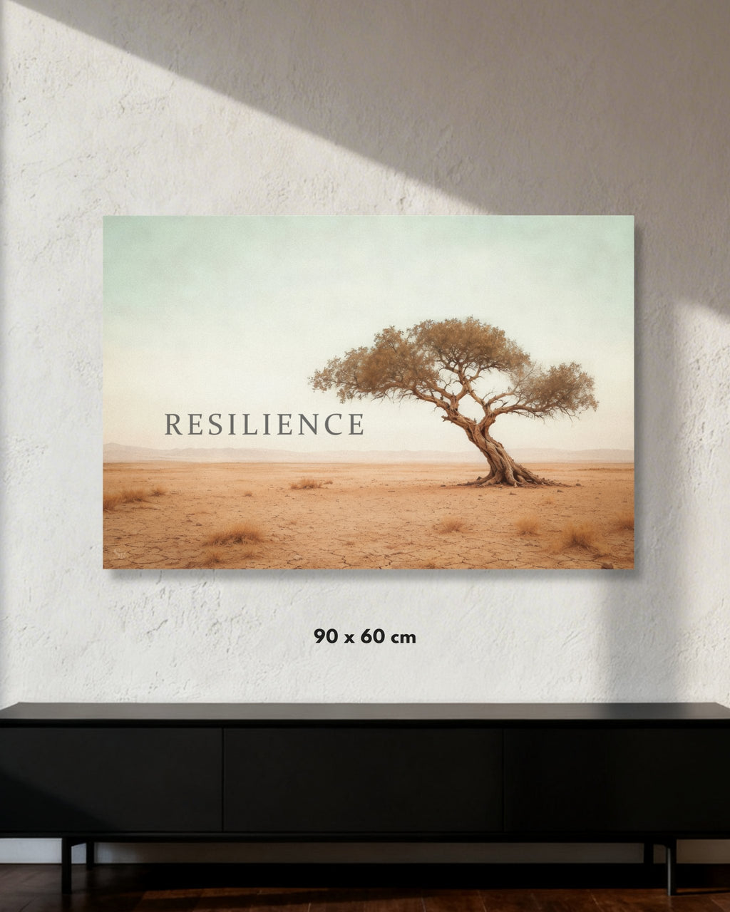 Statement Wandbild auf Alu-Dibond mit dem Statement "Resilience" in der Größe 90x60cm