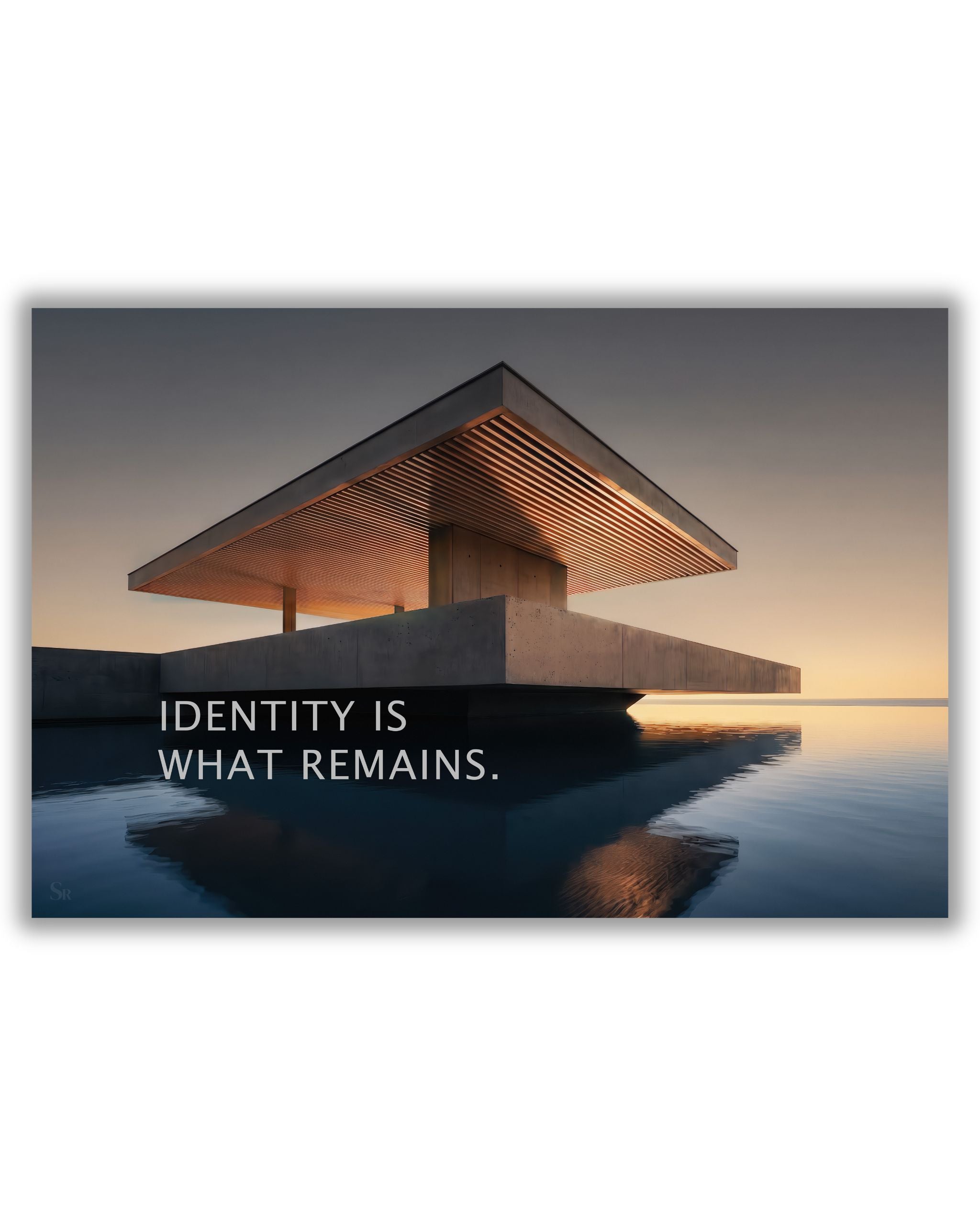 Statement Wandbild auf Alu-Dibond mit dem Statement "Identity is what remains."