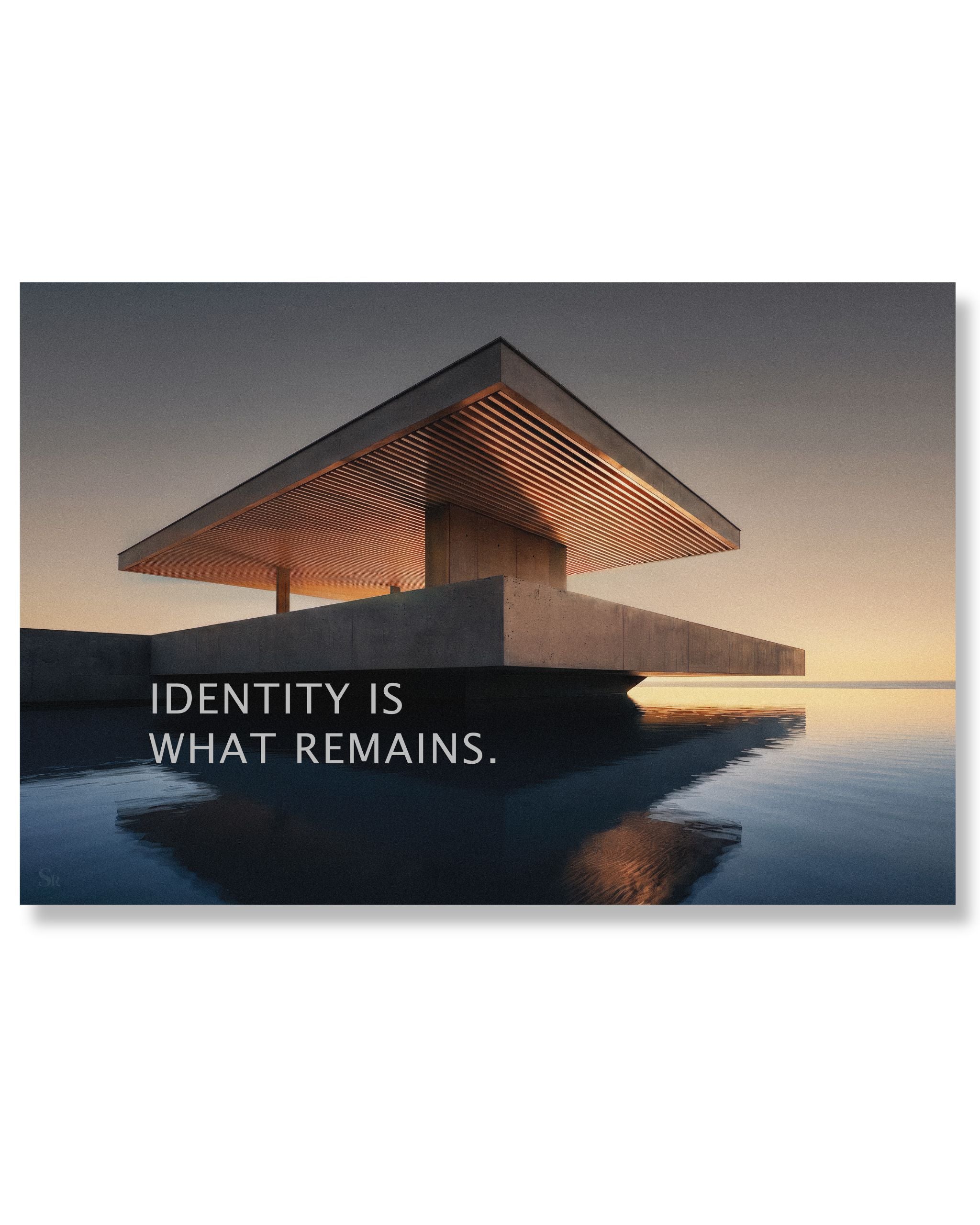 Statement Wandbild auf Alu-Dibond mit dem Statement "Identity is what remains."