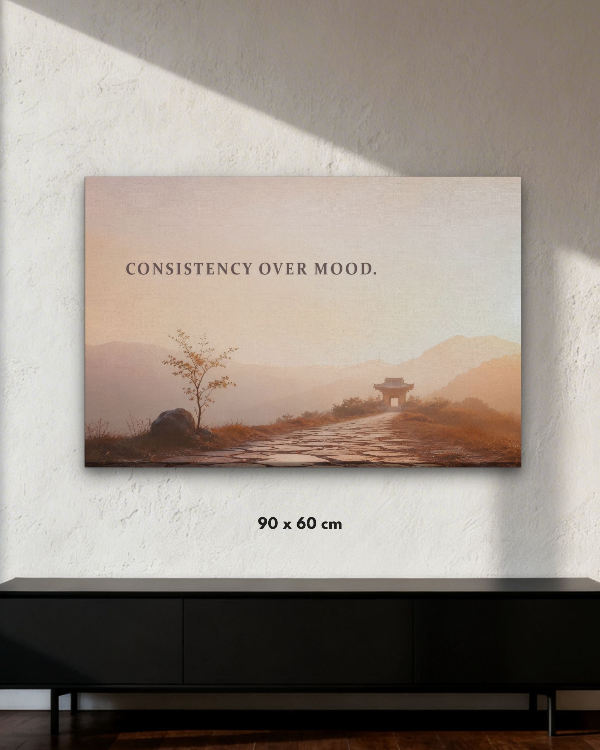 Statement-Wandbild "Consistency over mood." auf Leinwand in der Größe 90x60 cm.