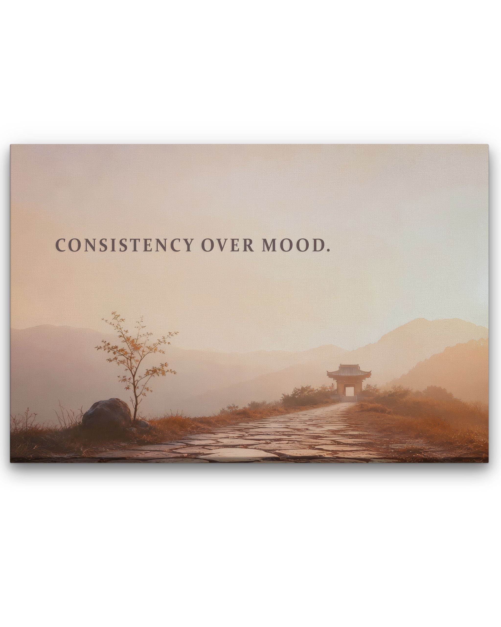Modernes Statement-Wandbild "Consistency over mood." auf Leinwand für Menschen, die nicht nur handeln, wenn es sich leicht anfühlt.