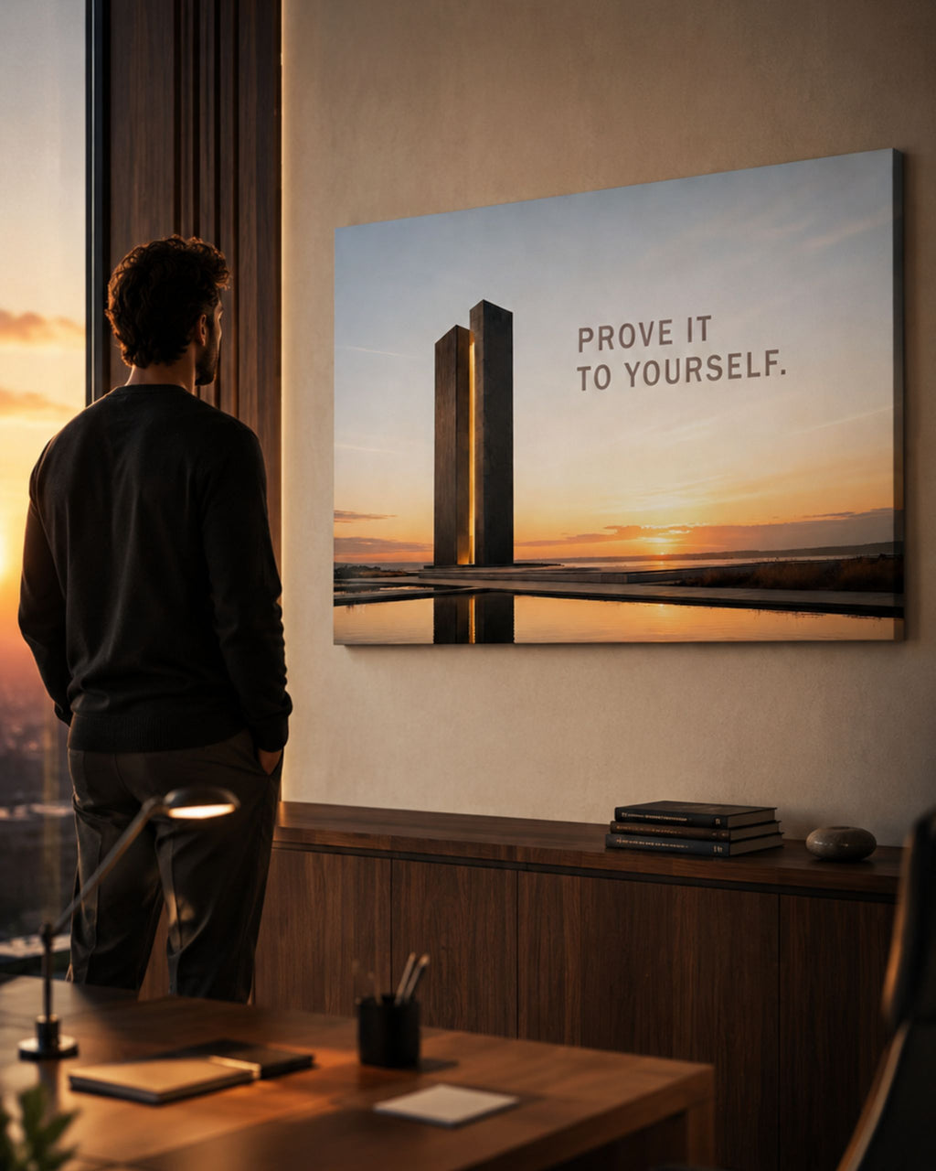 Statement-Wandbild "Prove it to yourself." auf Leinwand im Büro.