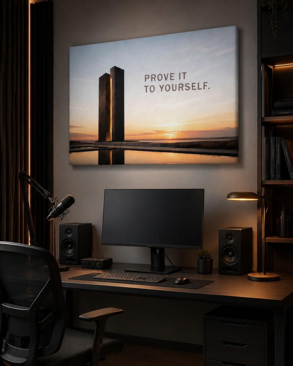 Statement-Wandbild "Prove it to yourself." auf Leinwand im Homeoffice.