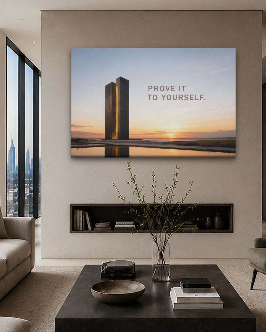 Statement-Wandbild "Prove it to yourself." auf Leinwand im Wohnbereich.