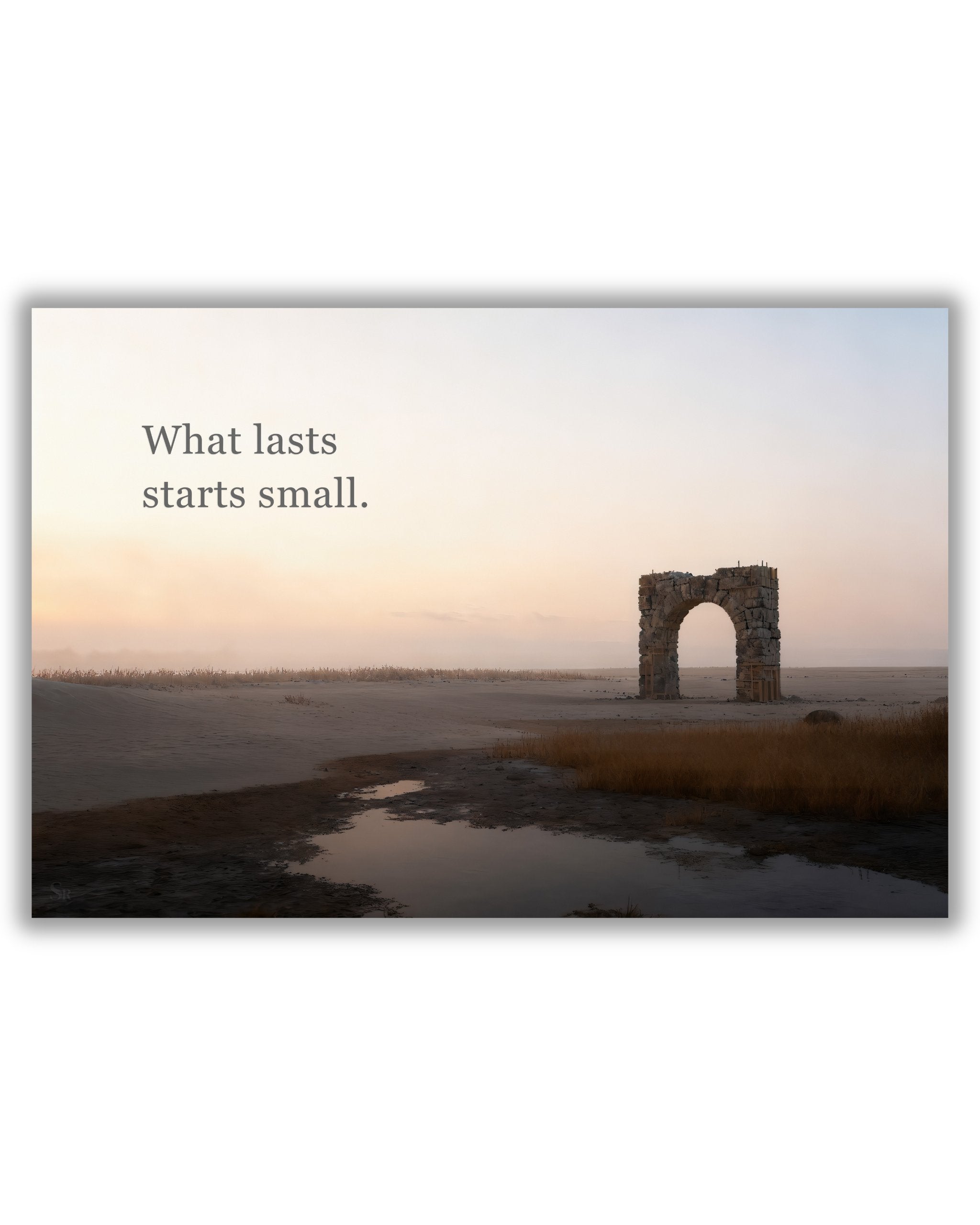 Statement-Wandbild "what lasts starts small." auf Alu-Dibond