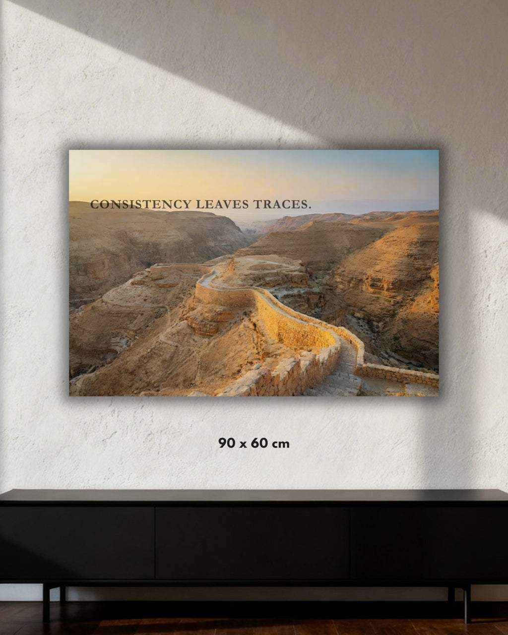 Mindset-Wandbild „Consistency leaves traces.“ auf Alu-Dibond 90x60 cm