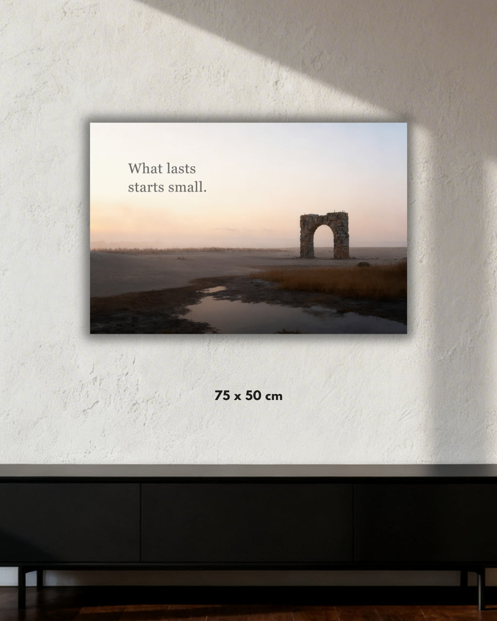 Mindset-Wandbild „What lasts starts small“ auf Alu-Dibond 75x50 cm
