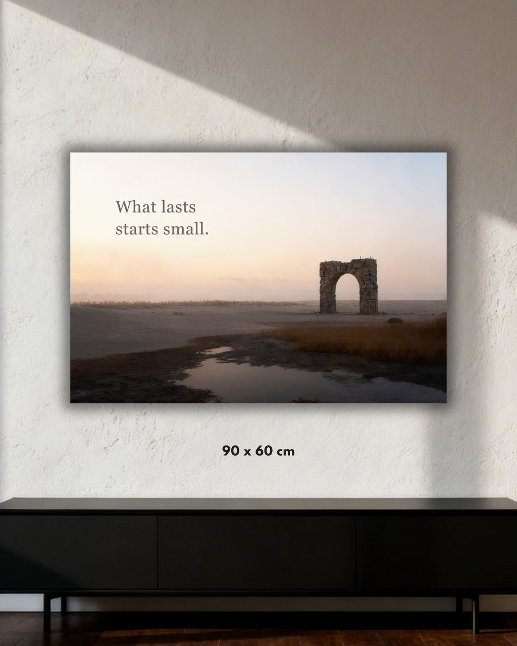 Mindset-Wandbild „What lasts starts small“ auf Alu-Dibond 90x60 cm