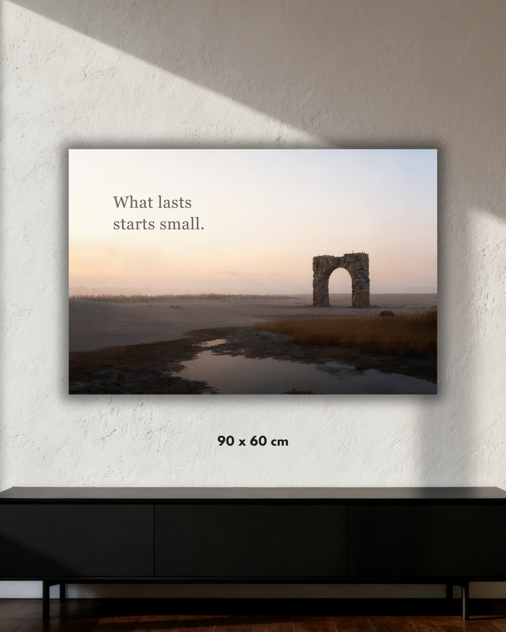 Mindset-Wandbild „What lasts starts small“ auf Alu-Dibond 90x60 cm