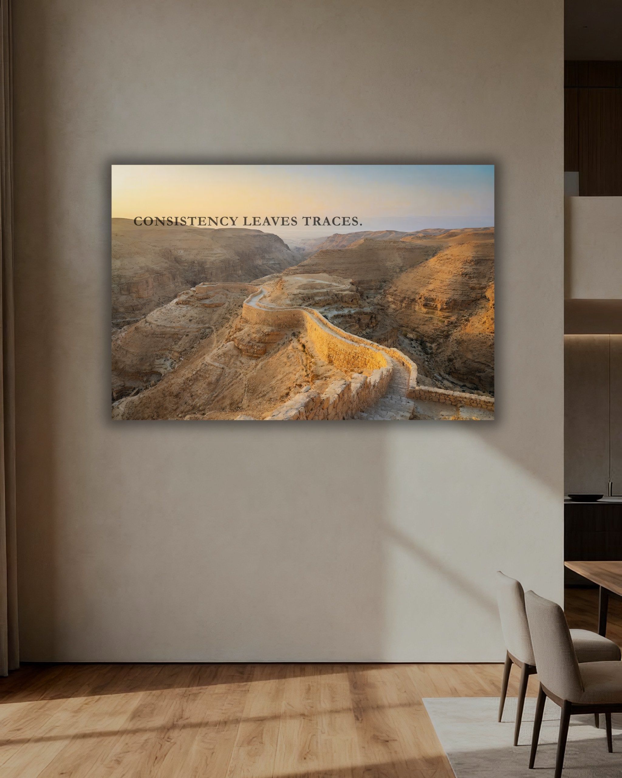 Mindset-Statement Wandbild "Beständigkeit" auf Alu-Dibond im Essbereich
